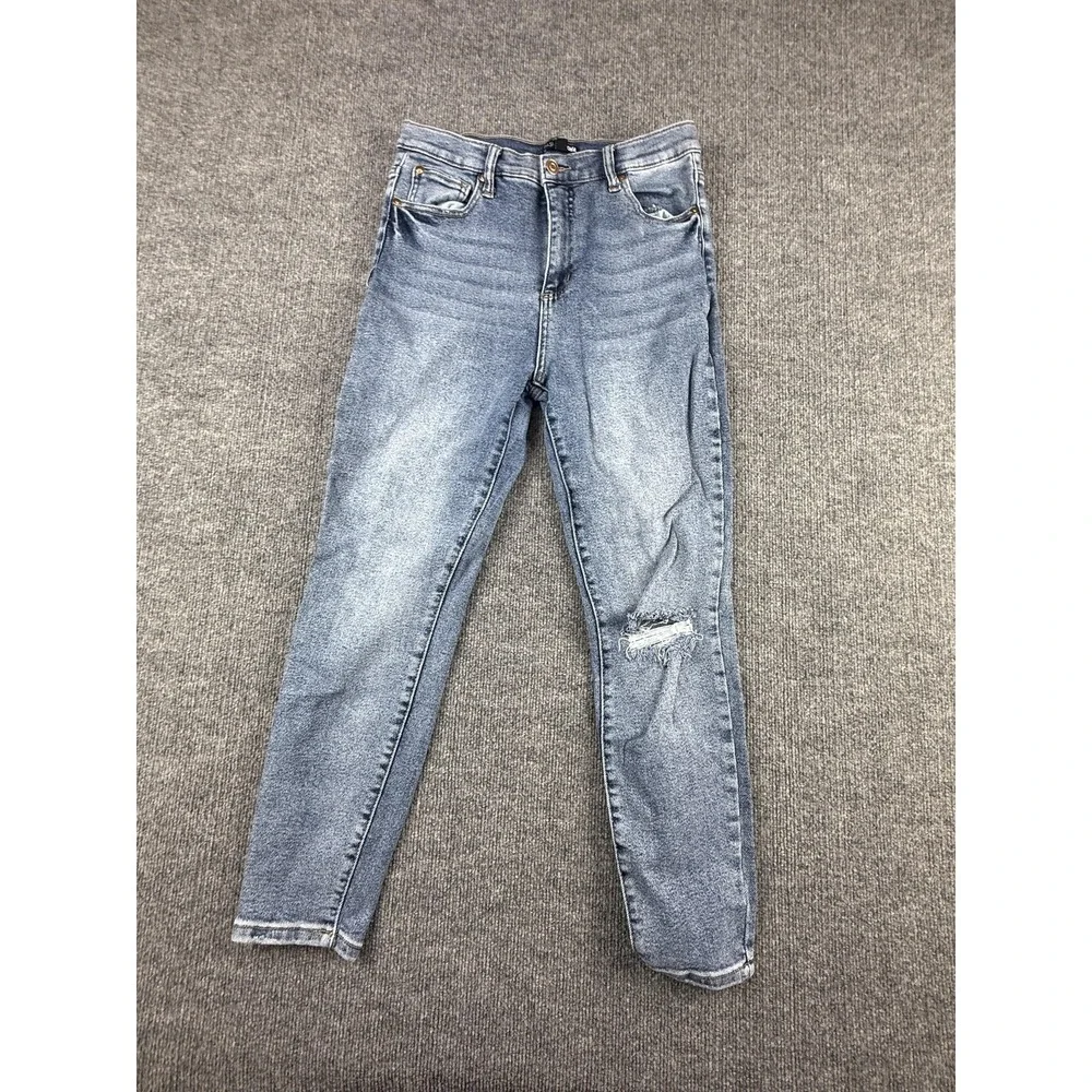 Fashion Nova Jeans Juniors 11/30 Medium Wash High Rise Skinny Distressed Denim